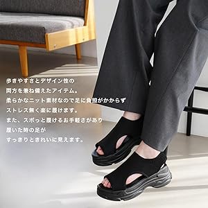 HIMIKO スポーツサンダル 、ニットブラック 、シルバー、厚底 ヒミコ 卑弥呼 厚底パデットサンダル/641220 （アイボリー） -靴